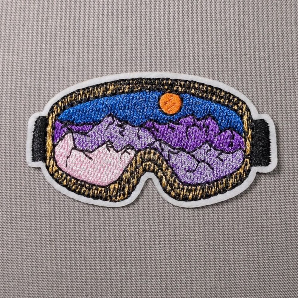 Ski Goggles Mountain Scene Embroidered Iron On Patch | Ski Patch